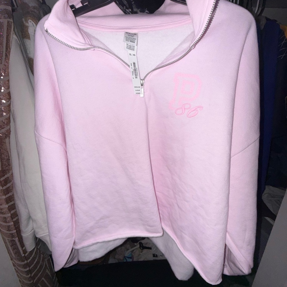 PINK Victoria's Secret Soft Light Pink Quarter Zip Hoodie